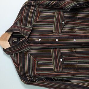 Vintage Y2K Striped Multicolor Men's Snap Button down Shirt oversized L